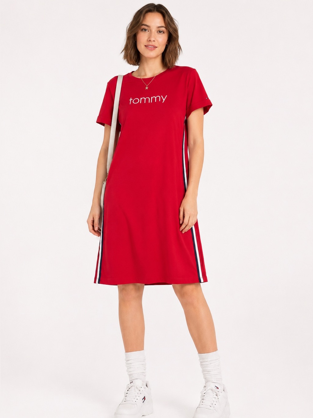 Vintage 90s Tommy‎ Hilfiger Dress Classic Red  Striped Sporty T-Shirt Size L